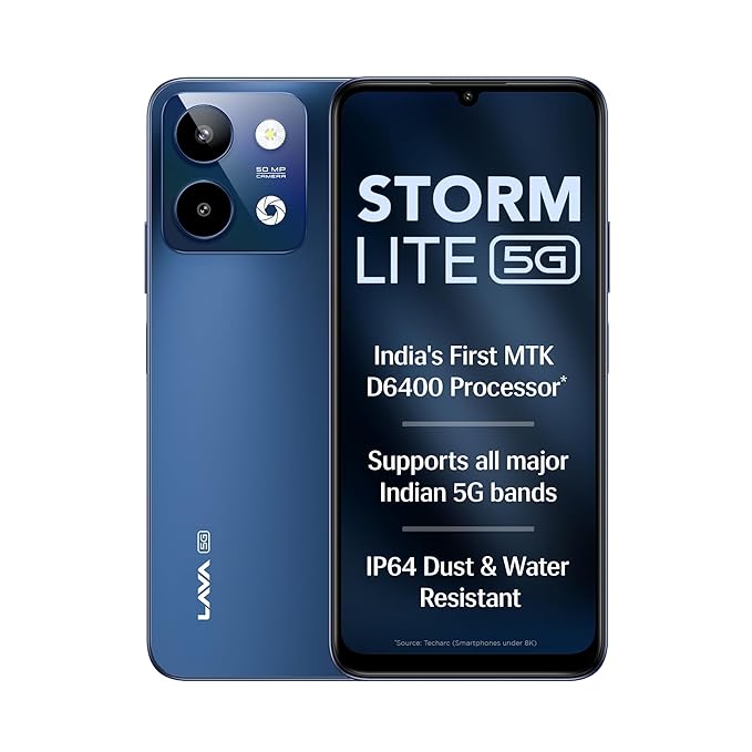 Lava Storm Lite 5G (Astral Blue, 4+4*GB RAM, 128GB Storage)